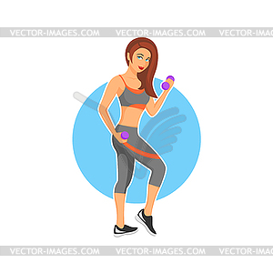 Cute woman exercising with dumbbells - vector image