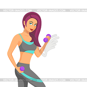 Cute woman exercising with dumbbells - vector clipart