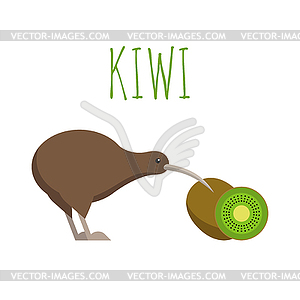 Kiwi bird and kiwi fruit - vector clipart