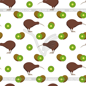 Seamless pattern with kiwi birds and kiwi fruits - vector image