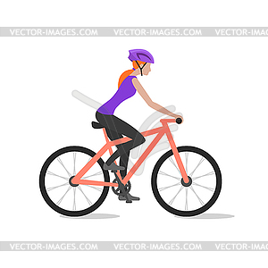 Cyclist girl on bike; biker and bicycling - vector clipart