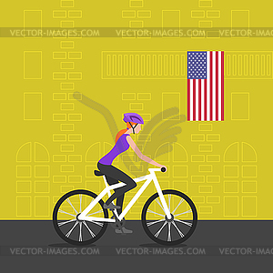 Cyclist girl on bike that rides through t - vector clipart