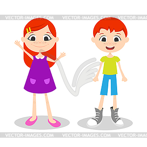 Счастливая молодая мальчик и девочка с веснушками - векторный графический клипарт