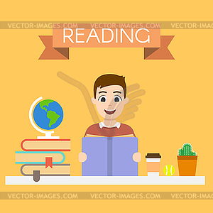 Young handsome man reading book - vector EPS clipart