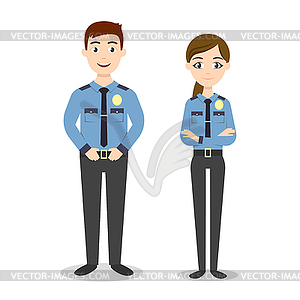 Characters: two young happy police officers, man an - vector clip art