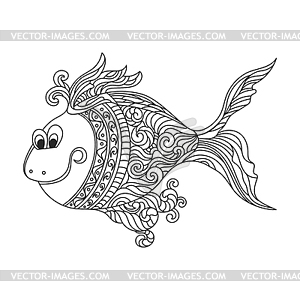 Monochrome zentagle cute fish - vector clipart