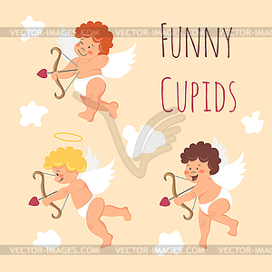 Set of Funny little Valentine Day cupid angel aimin - vector image
