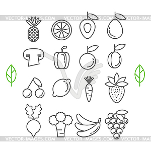 Set of healthy eco fruit and vegetables icons - vector clipart / vector image