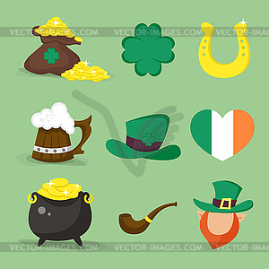 Set of icons for St.Patrick`s day design.Four-leaf - vector EPS clipart