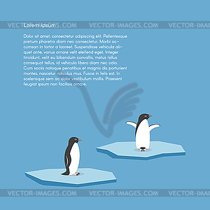 Background with two penguins standing on stylized - vector clipart