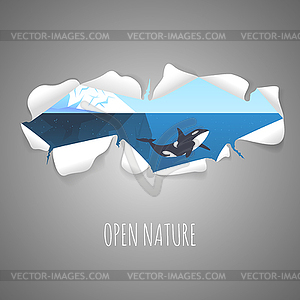 Torn paper with iceberg in sea and kille - vector clipart