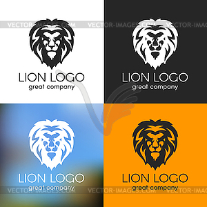 Black and white lion logo on various backgrounds - vector image