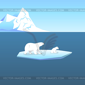 Background with two polar bears, she-bear and - vector image