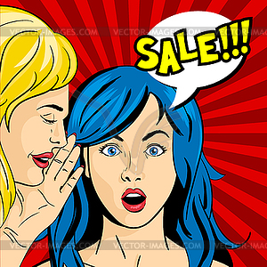 Pop art surprised woman face with open mouth and - vector clip art