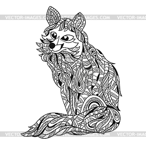 Monochrome zentagle fox. Color - vector clipart