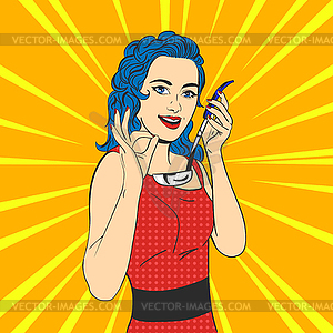 Pop art beautiful happy young woman with - vector clipart