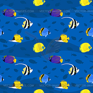 Seamless pattern with exotic colorful sea fishes - vector clip art