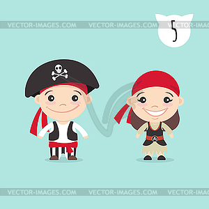 Two happy cute kids characters. Boy and g - vector image