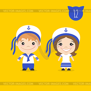 Two happy cute kids characters. Boy and g - vector image