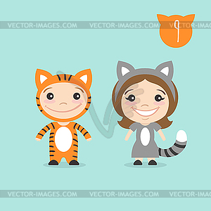 Two happy cute kids characters. Boy in ti - vector EPS clipart