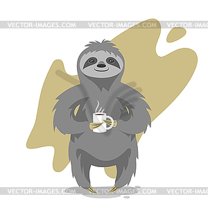 Счастливый мило ленивец с чашкой чая или C - векторизованное изображение клипарта