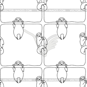 Seamless monochrome pattern with cute happy - vector image