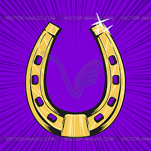 Pop art golden horseshoe. Symbol of luck, - vector image