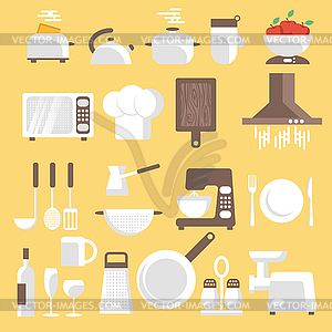 Kitchen tools, ware and utensils. Flat st - vector image