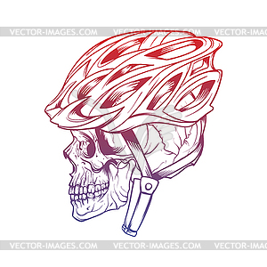 Stylized skull wearing cyclist helmet - vector clipart