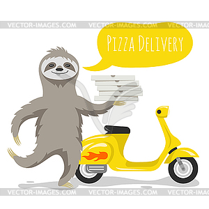 Счастливый мило ленивец с коробок для пиццы и с - клипарт в векторе