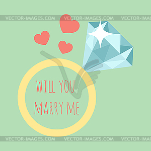 Wedding ring with diamond and words - vector image