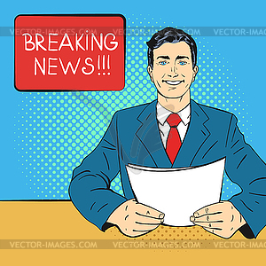 Pop art anchorman holding piec - vector clipart