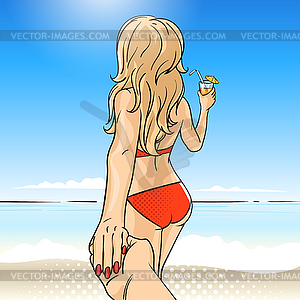 Pop art young woman in swimmin - vector clipart