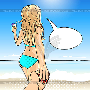 Pop art young woman in swimmin - vector clip art