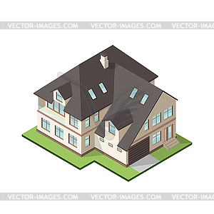 Isometric large private cottage or house - vector clipart