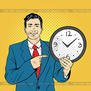 Pop art businessman holding wa - vector image