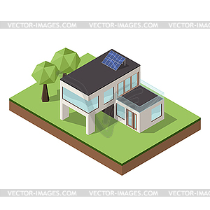 Isometric large private modern cottage - color vector clipart