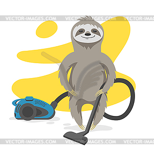 Happy cute sloth that makes cleaning - vector clipart