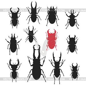 Silhouettes of different kinds of Stag beetles - vector clipart