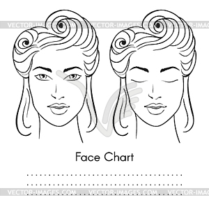 Beautiful woman face chart portrait - white & black vector clipart