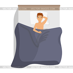 Счастливый человек, спать в постели - рисунок в векторном формате