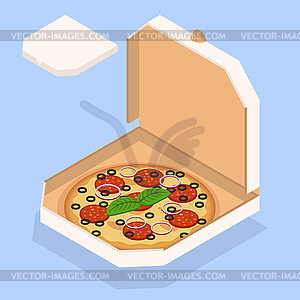 Pizza. Tasty pizza in box - vector image