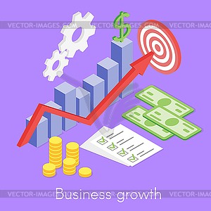 Isometric concept for business growth, money and - color vector clipart