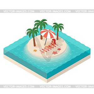 Isometric young woman. Tropical island - vector image