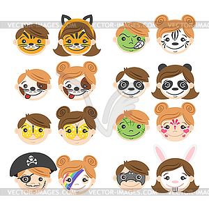 Kids faces. Face painting for kids - vector image