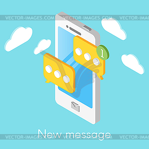 Isometric smartphone with new messages - vector clip art