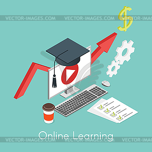 Isometric concept for online learning, education an - vector clipart