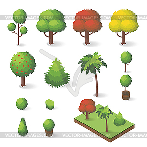 Set of isometric various trees - vector image