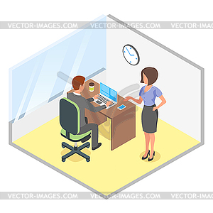 Isometric modern business office - vector image