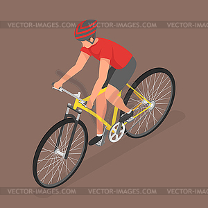 Isometric man ride on bicycle - vector image
